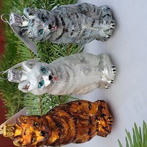 Hand Blown Glass Cat Ornaments (3) - Made In Poland